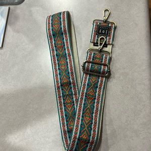 Joy Susan wide woven embroidered guitar purse strap turquoise orange